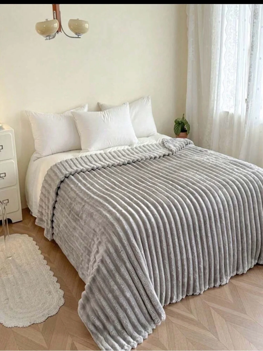 Plush Ribbed Throw Blanket in Light Gray - Premium Comfort
